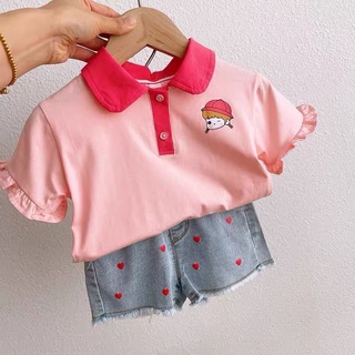 [Babycat] พร้อมส่ง ขายดี เสื้อยืดทรงโปโล แขนสั้น ผ้าฝ้ายแท้ พิมพ์ลายการ์ตูน สไตล์เกาหลี ญี่ปุ่น ลําลอง สําหรับเด็กผู้หญิง
