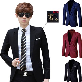 Mens Fashion Casual Suit Korean Slim Solid Color Suit Business Formal Jacket