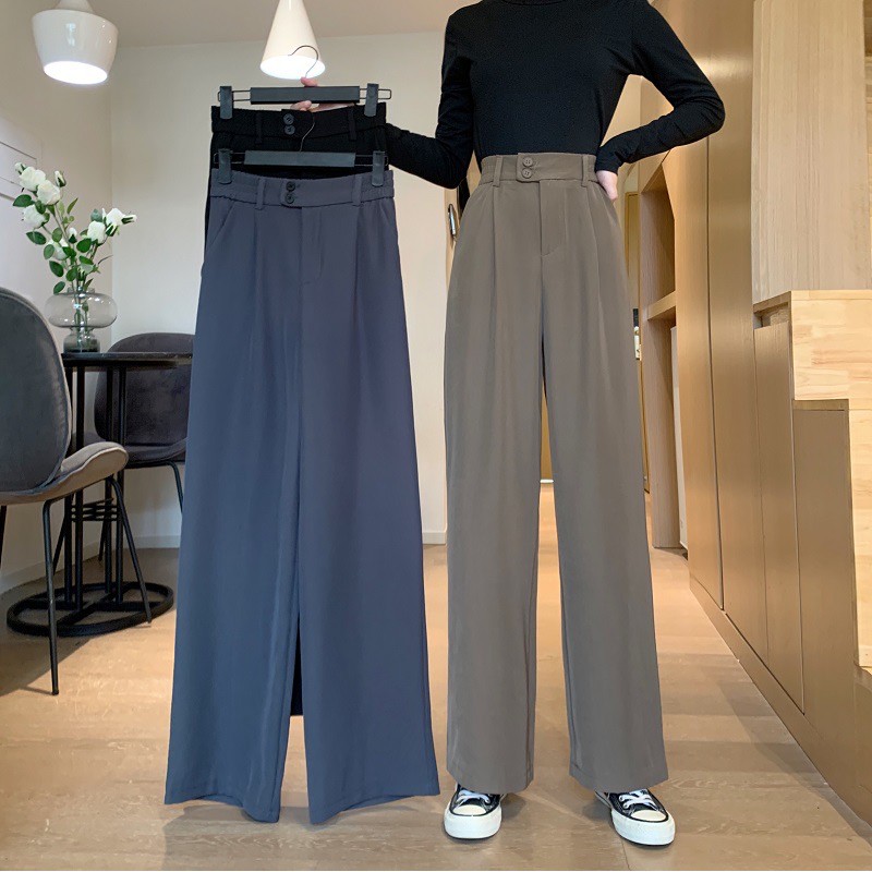 ภาพหน้าปกสินค้าCicishop(5193)กางเกงทรงกระบอกเล็กเอวสูง สีNatureผ้า Polyester 100% ผ้าลื่นไม่ยับง่ายสม็อคหลัง