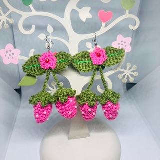 Crochet Double Strawberry Earrings