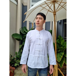 เสื้อพื้นเมืองคอจีน สีขาวแขนยาว สวยงามใส่ได้ทั้งชายและหญิง ราคาไม่แพง เรียบหรูดูดี ใส่ทำงานหรือใส่ไปงานก็ดูดี