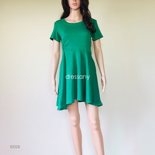 ชุดเดรสสั้น สีเขียว แนวสตรีท สไตล์เกาหลี ผ้าคอตตอนนิ่มเด้ง กระโปรงทรงบาน ผ้าทิ้งตัวสวย