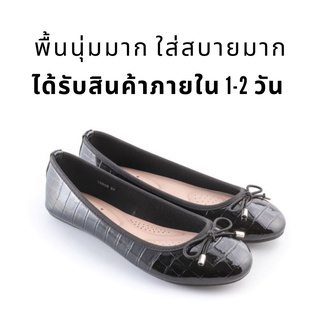 สินค้า รองเท้าหุ้มส้นส้นแบน รองเท้าบัลเลต์ รองเท้าทำงาน รองเท้าออฟฟิศ หนังแก้วBallet shoes,Flat shoes, ผู้หญิง สีดำ 431 FIOZZI