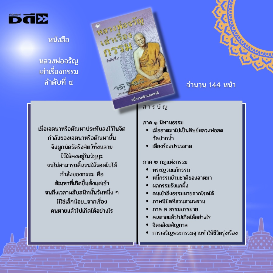 หนังสือ-หลวงพ่อจรัญ-เล่าเรื่องกรรม-ลำดับที่-๔-พระธรรมสิงหบุราจารย์-เจ้า-อาวาสวัดอัมพวัน-กฎแห่งกรรม-วิธีการแก้กรรม