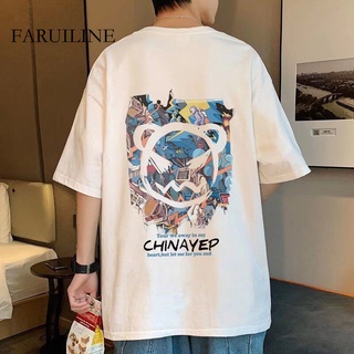 เสื้อยืดแฟชั่นฤดูร้อนสำหรับผู้ชายFARUILINE MEN137ฤดูร้อนสไตล์ฮ่องกงปีศาจยิ้มแขนสั้นเสื้อยืดผู้ชายแนวโน้มคู่หลวมแขนสั้นเส