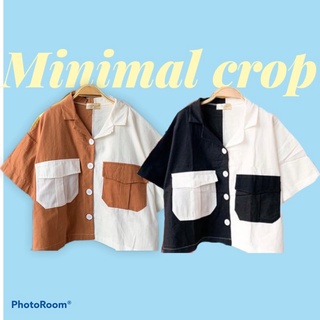 Minimal Two tone - พร้อมส่ง ทุกสี เสื้อเชิ้ตครอปแขนสั้น สีทูโทน