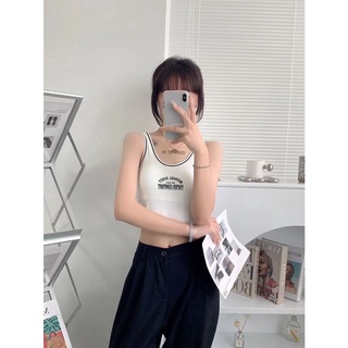 เสื้อยืดสายเดี่ยวผ้ายืดมีฟองน้ำในตัวใส่สบาย สายเดี่ยววินเทจ สายเดี่ยวทรงเกาะอก เกาะอกมีสาย สายเดี่ยวแฟชั่น เสื้อผ้าเเฟชั