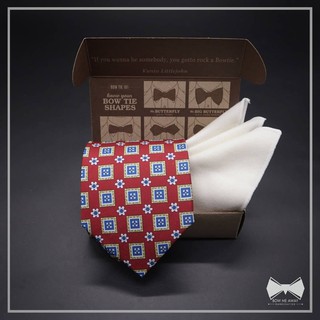 เซ็ทเนคไทวินเทจแดง+ ผ้าเช็ดหน้าสูท-Red Vintage Necktie+ Pocket square