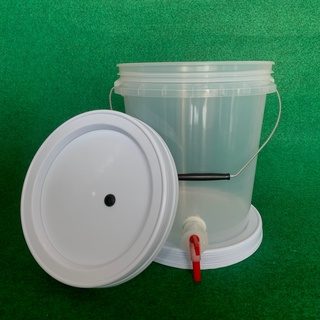 Bucket 10 L FoodGrade With Faucet ถัง Food grade 10ลิตร สีใส FoodGradeพร้อมเจาะรูยางใส่ Airlock ฝาล็อค2ชั้น พร้อมก๊อก