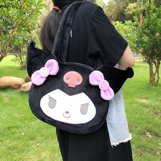 สินค้า กระเป๋าถือ กระเป๋าสะพายไหล่ ลายการ์ตูน Sanrio ปีศาจน้อย Kuromi Cinnamoroll ขนาดใหญ่ สีดํา สําหรับผู้หญิง