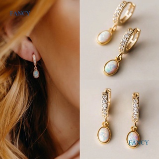 Fancy ต่างหู ทองคําบริสุทธิ์ 18K ฝังพลอยโอปอล เพชร โรแมนติก ของขวัญวันวาเลนไทน์ หมั้น