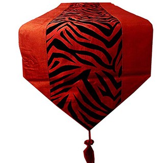 ผ้าคาดโต๊ะ / คาดเตียง ไหมไทย สีแดง ลายเสือ ขนาด 13