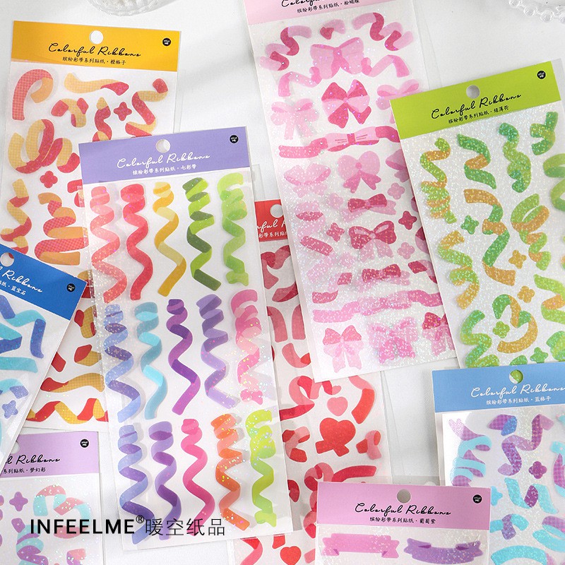 สติ๊กเกอร์กากเพชร-พร้อมส่ง-สติ๊กเกอร์วิบวับ-สติ๊กเกอร์โบว์-ribbon-sticker