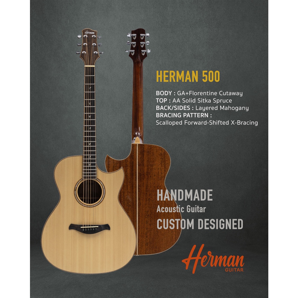 กีตาร์โปร่ง-herman-model-500-ทรง-ga-solid-top-aa-spruce-mahogany