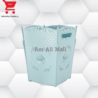 Am Ali Mall กล่อง กล่องพลาสติก กล่องทรงสูง กล่องมีหูจับ กล่องใส่ของอเนกประสงค์  กล่องลายดอกไม้สีเขียวมิ้นท์
