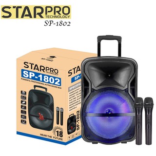 Bluetooth Speaker รุ่น SP-1802 ตัวใหญ่ มีล้อลาก ดอก 18 นิ้ว แถมฟรี ไมค์ลอย 2 ตัว Starpro