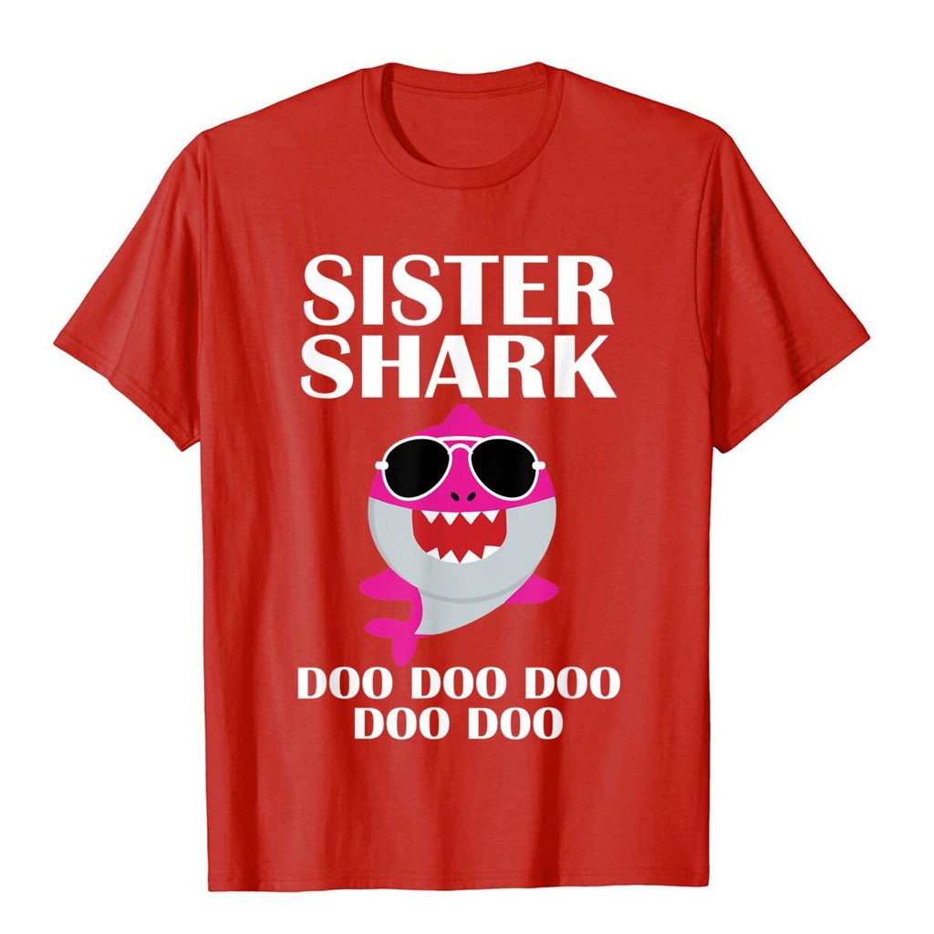 ขายดีsister-shark-shirt-doo-doo-doo-funny-sister-christmas-gift-t-shirt-plain-man-tops-shirts-personalized-tshirts-cott