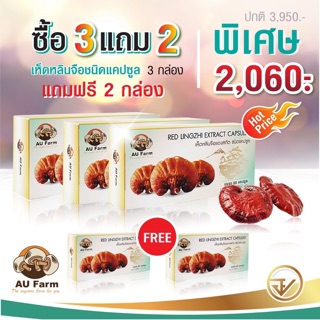 ⚡️3แถม2ส่งฟรี‼️เห็ดหลินจือแดงสกัดAUfarm ขนาด60แคปซูล(60x5=300cap)