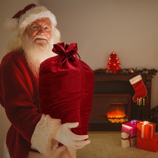 ถุงน่อง ผ้าลินิน ผ้ากํามะหยี่ ลายซานต้าคลอส พร้อมเชือกรัด ขนาดใหญ่พิเศษ เหมาะกับของขวัญวันเกิด คริสต์มาส สําหรับเด็ก
