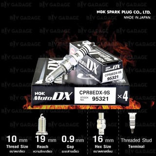 NGK หัวเทียน MotoDX ขั้ว Ruthenium [ CPR8EDX-9S ] จำนวน 1หัวสำหรับ ADV150 / NMAX / MT-15 / CB300F / PCX150 18&gt; / CB500X