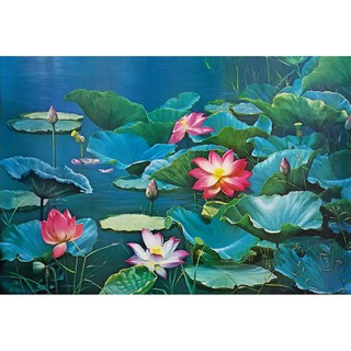 โปสเตอร์ รูปวาด ดอกบัว ชมพู Lotus Water Lily Leinwandbild Pink POSTER 24”X35” Inch Painting Thai Drawings V3