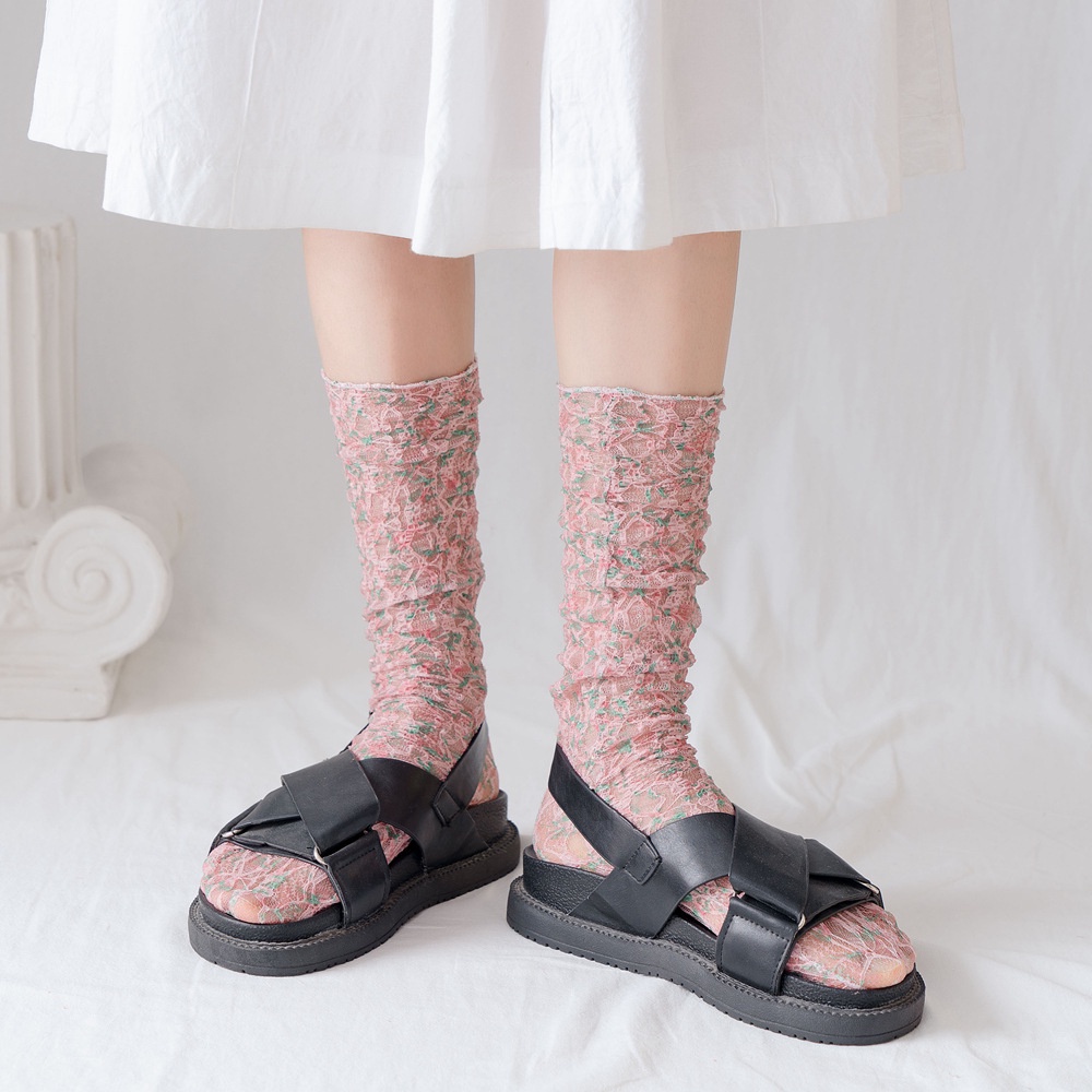 ภาพหน้าปกสินค้าRALPH Breathable Tube Socks Tide Floral Women Socks Cute Lace Sweet Japanese Thin Girls Mesh/Multicolor จากร้าน ralph.th บน Shopee