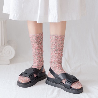 ภาพขนาดย่อของภาพหน้าปกสินค้าRALPH Breathable Tube Socks Tide Floral Women Socks Cute Lace Sweet Japanese Thin Girls Mesh/Multicolor จากร้าน ralph.th บน Shopee