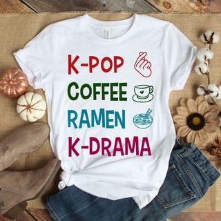T-shirt  เสื้อยืด พิมพ์ลาย K Pop Coffee Ramen K Drama Kpop สําหรับผู้หญิง 1S-5XL