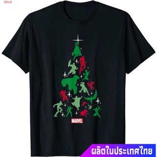 เสื้อยืดสีดำอินเทรนด์Illicit เสื้อยืดกีฬา Marvel Avengers And Guardians Of The Galaxy Christmas Tree T-Shirt Mens Women