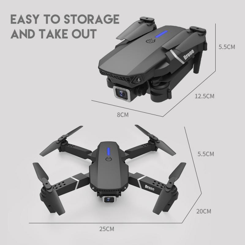 ภาพสินค้าE88 โดรน HD ถ่ายภาพทางอากาศ UAV พับได้ 360 องศาในเที่ยวบินต่อเนื่อง 30 กม./ชม. วิดีโอการถ่ายภาพ WIFI จากร้าน 5vcp3j82n1 บน Shopee ภาพที่ 4