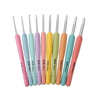 (พร้อมส่ง)เข็มถักโครเชต์ ด้ามยาง 10 ด้าม เข็มโครเชต์ เข็มถัก Crochet Hooks มีเก็บเงินปลายทาง