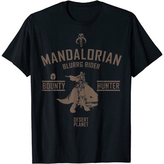 เสื้อยืดสีดำอินเทรนด์เสื้อยืด พิมพ์ลายโลโก้ Star Wars The Mandalorian Blurrg Rider สําหรับผู้ใหญ่S-4XL