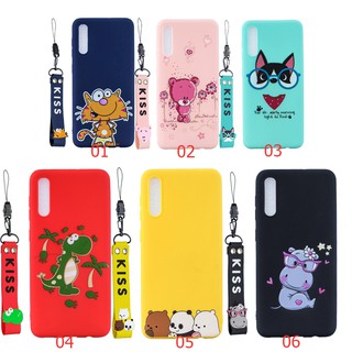 Samsung A10 A20 A30 A40 A50 A70 A9 A7 2018 A750 Cute Patterned With Hand Rope Candy Color Soft TPU Silicon Case Cover