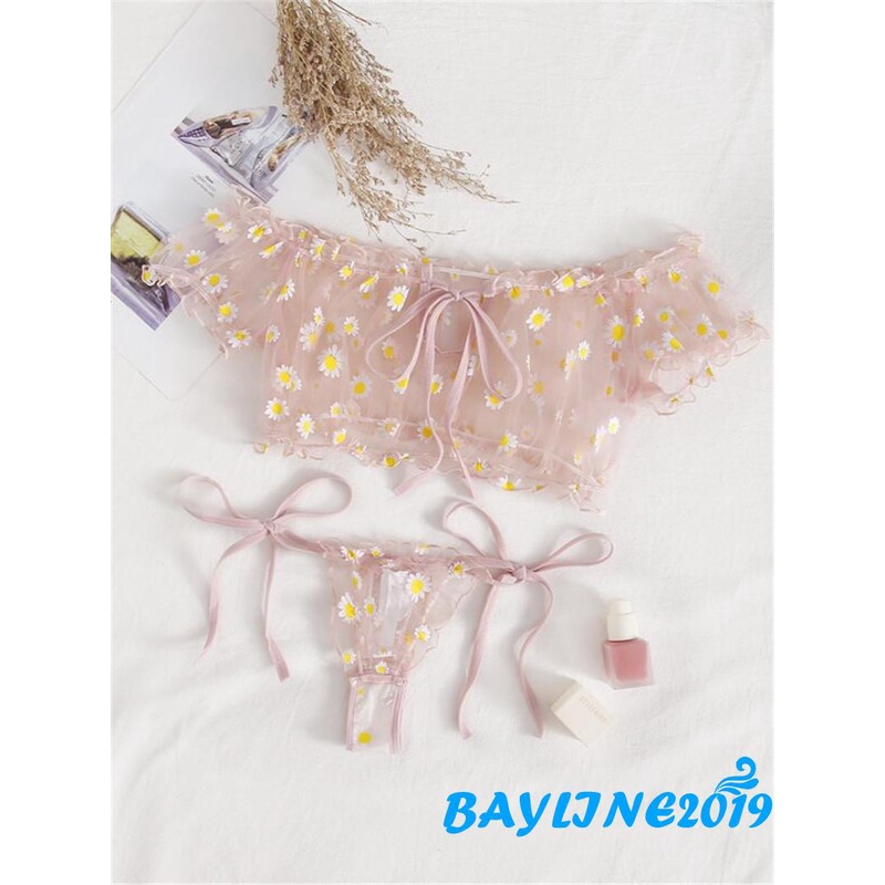 bay-เสื้อครอปเปิดไหล่พิมพ์ลายดอกไม้-กางเกงชั้นในเอวลอยสําหรับผู้หญิง-2-ชิ้น