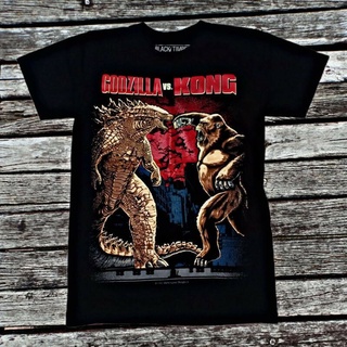 เสื้อยืดโอเวอร์ไซส์Bt165 GODZILLA VS KING KONG เสื้อยืด ผ้าฝ้าย พิมพ์ลายภาพยนตร์ 1ST EDITION สีดําS-4XL