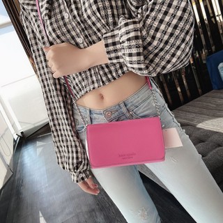 🎀 (สด-ผ่อน) กระเป๋าสะพายสีชมพู WLRU5890 Kate Spade Cameron Small Flap Crossbody Bag in Bright Peony