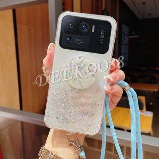 2021 New เคสโทรศัพท์ Xiaomi Mi 11 Ultra Lite 10T Pro POCO F3 X3 PRO NFC M3 Case Bling Phone Casing Glitter Star Space with Stand Holder TPU Softcase with Strap Rope Back Cover