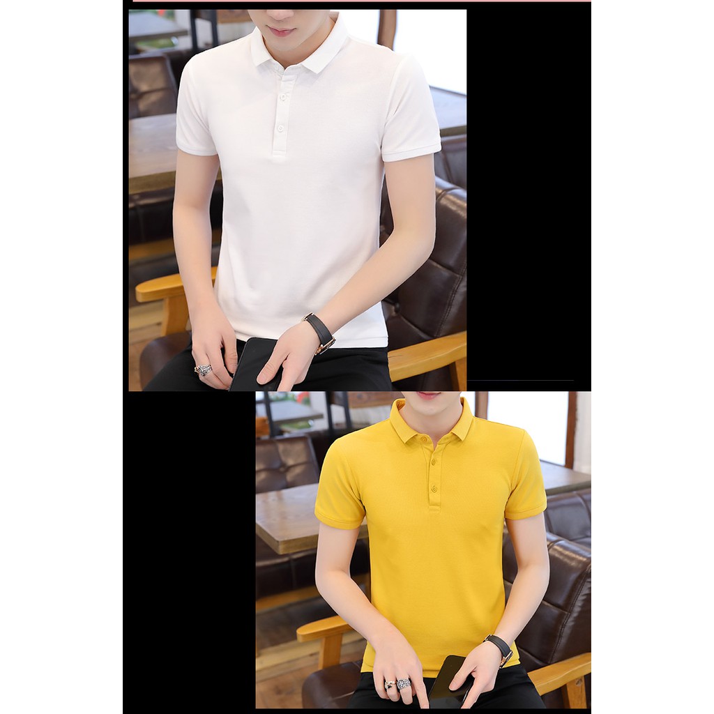 เสื้อโปโลแขนสั้นผู้ชาย-led-ฤดูร้อนใหม่เยาวชนเกาหลีสลิมปกเสื้อยืดสีขาวบริสุทธิ์ครึ่งแขนด้านบน