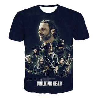 เสื้อยืดคอกลมแขนสั้นพิมพ์ลาย The Walking Dead 3D แฟชั่นสไตล์ฮิปฮอปสําหรับผู้ชาย