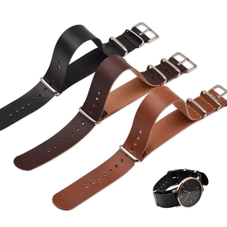 18mm 20mm 22mm 24mm ZULU Leather Watchband NATO Strap Accessories Men Women Silver Ring Buckle Bracelet Band Black Brown