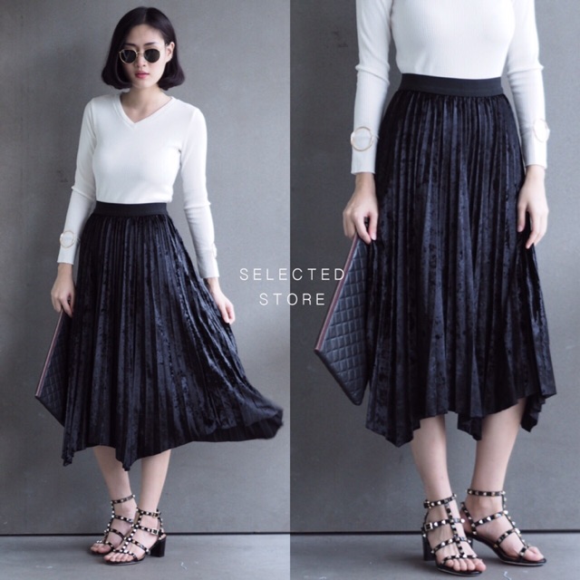 velvet-pleat-skirt