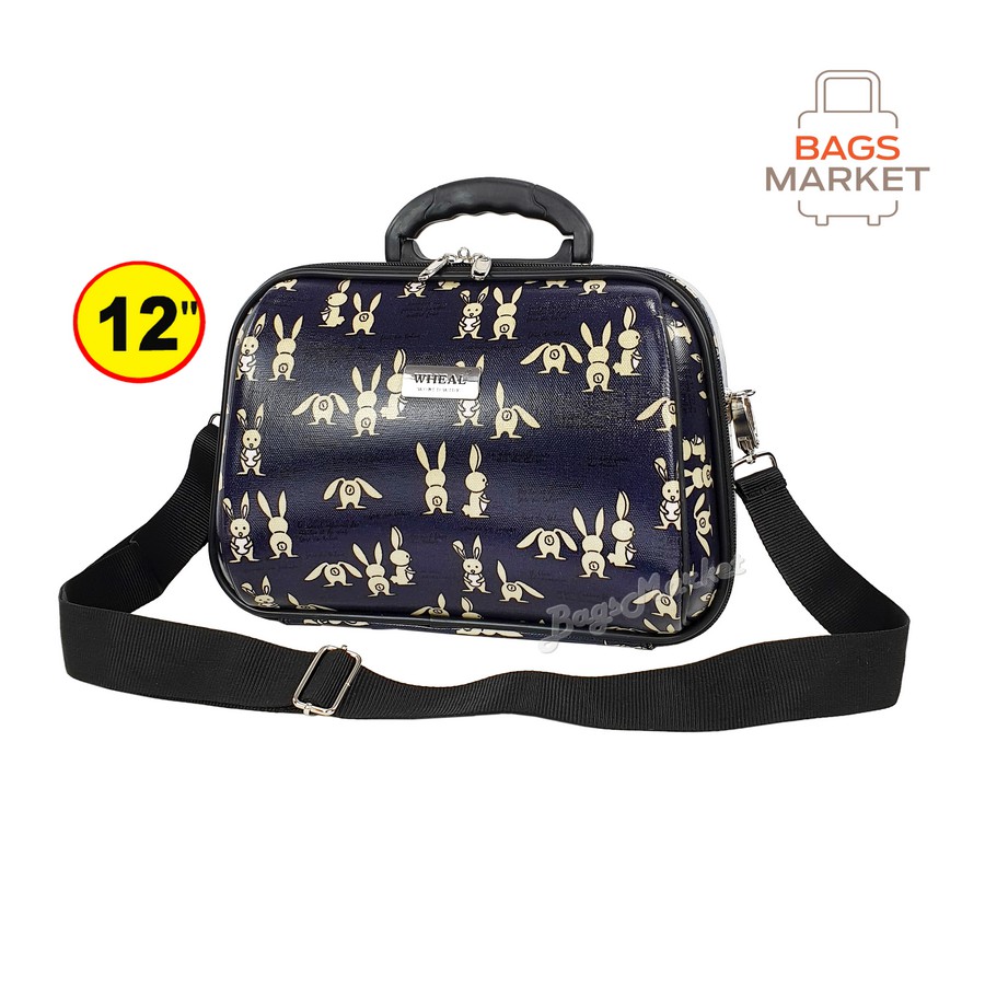 bagsmarket-luggage-กระเป๋าเดินทางเซ็ท-2-ใบ-16-12-ลายน่ารัก-ใบเล็กมีสายสะพาย-british-black