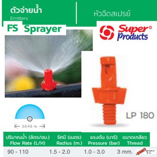 LP180 หัวฉีดสเปรย์ 180องศา ปริมาณน้ำ 180-200 ลิตร/ชม. รัศมี 1.0-2.0 เมตร ขนาดเกลียว 4 มม. (100ตัว/แพ็ค) หัวฉีดมินิ