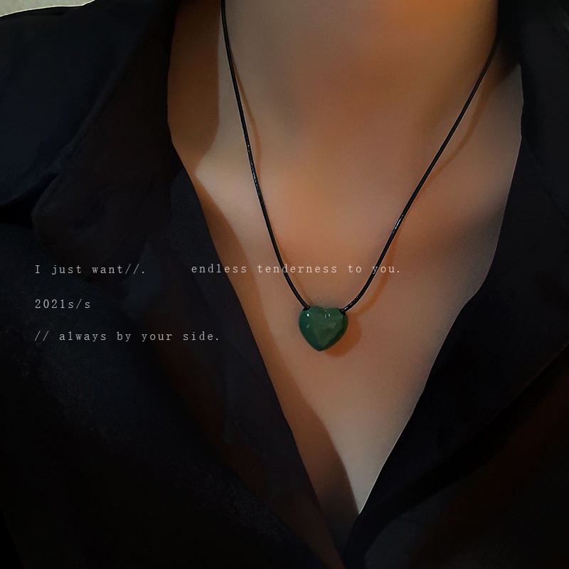 2022-leather-rope-green-love-necklace-korean-cold-wind-necklace-simple-personality-necklace-female-for-girls-for-women-l