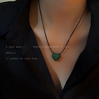 2022 leather rope green love necklace Korean cold wind necklace simple personality necklace female for girls for women l