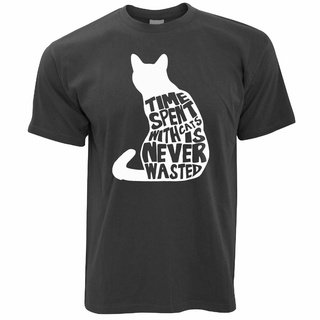 เสื้อยืด ผ้าฝ้าย 100% พิมพ์ลายกราฟิกแมว Time Spent With Cats Is Never Wasted Slogan Joke สําหรับผู้ชายS-5XL