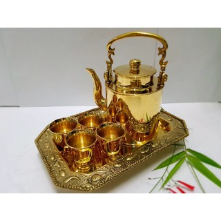 Brass byfa SET1260 ชุดกากระบอกถาดปูปลา 11 นิ้ว ถ้วยNo1 ชุดชาจีนทองเหลือง ครบเซ็ต กาทรงกระบอก