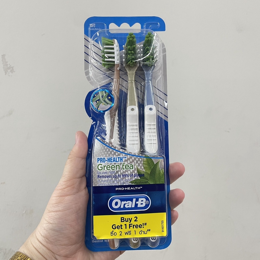 2ฟรี1-oral-b-pro-health-green-tea-toothbrush-ออรัล-บี-แปรงสีฟัน-รุ่นโปร-เฮลธ์-กรีนที
