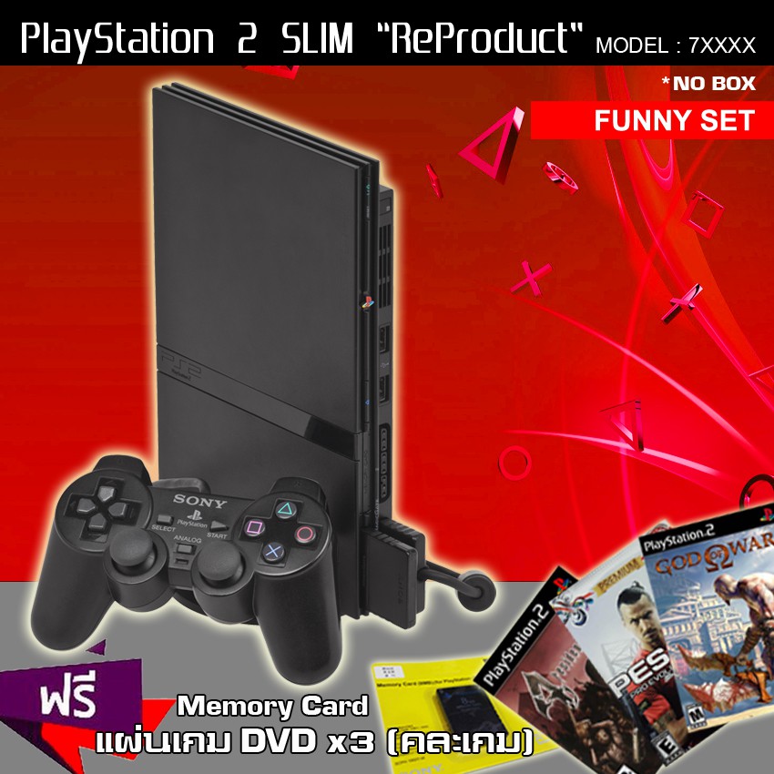 ps2-sony-playstation-2-รุ่น-slim-77006-new-reproduct-funny-set-ประกัน-1-ปี