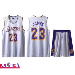 ภาพขนาดย่อของภาพหน้าปกสินค้าชุดบาสทีม LA Lakers No.23 Lebron James จากร้าน ache47shop บน Shopee